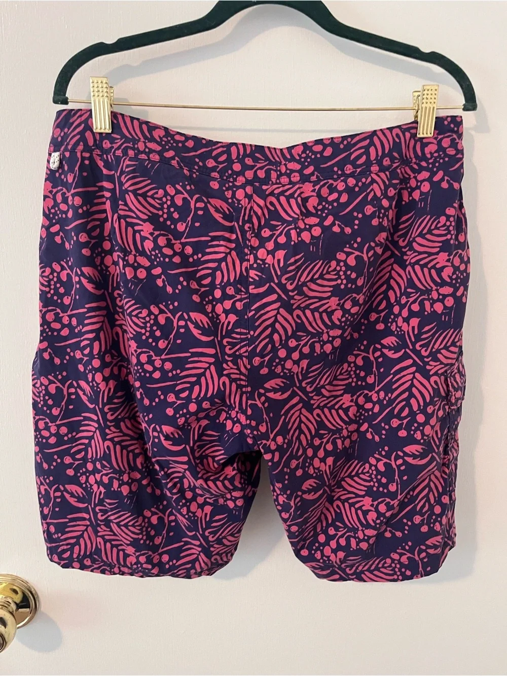 J. Crew 9” Eco Board Short Navy With Pink Vine Print Mesh Lining Size 34 K8192